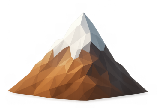 Low poly mountain peak with snowcap representing nature, outdoor adventure, and stability on transparent background - Powered by Adobe
