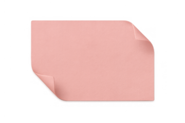 Blank pink paper note with curled corners isolated on transparent background for design and creative compositions
