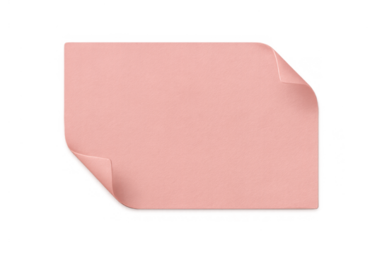 Blank pink paper note with curled corners isolated on transparent background for design and creative compositions