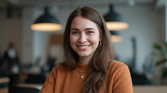 Smiling Young School Principal Portrait in a Bright, Modern Professional Environment