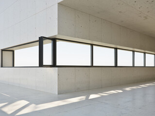 Modern concrete building interior with large windows