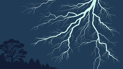 Lightning Strike in a Stormy Forest Night
