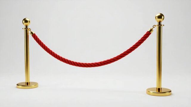 Luxury red velvet rope barrier with polished gold stanchions on a clean white background