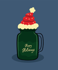 Happy Holiday Milk Shake and Cream Sweet at Santa Hat