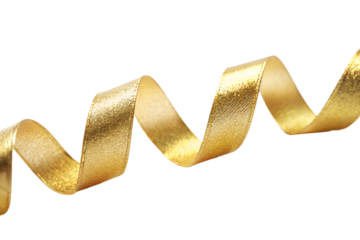A shimmering golden ribbon with glitter, isolated on transparent background, perfect for festive occasions and gift wrapping