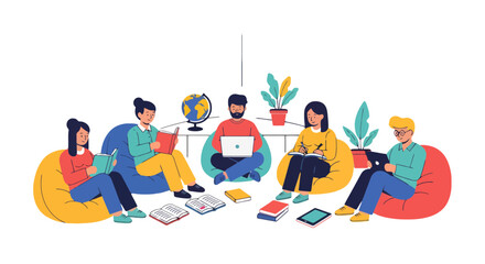 Obraz premium Group Of People Immersed In Learning And Work Within Comfortable Setting