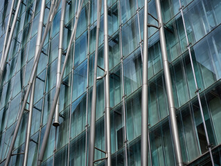 Modern Glass Building Facade with Metal Supports architecture