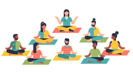 Group of People Meditating in Lotus Position with Energetic Color Palette