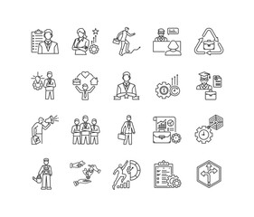 Career planning icon set, including professional development, career path, job interview, career change, internship, productivity,  work editable strokes. illustration on white background