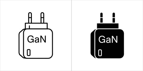 Set of two icons representing a gan charger, one in outline and one in solid black