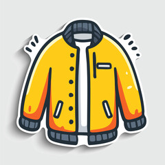 Yellow Bomber Jacket Sticker. Cute Cartoon Outerwear Clothes Doodle Vector Illustration.