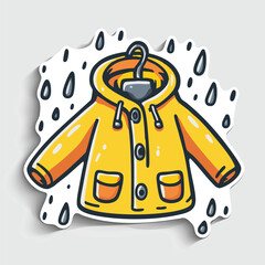 Yellow Raincoat Sticker. Cute Cartoon Waterproof Jacket on Hanger Vector Illustration.