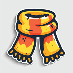 Warm Striped Scarf Sticker. Cute Cartoon Winter Clothes Accessory Vector Illustration.