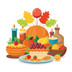 Breakfast food and drinks with fruits and juice illustration