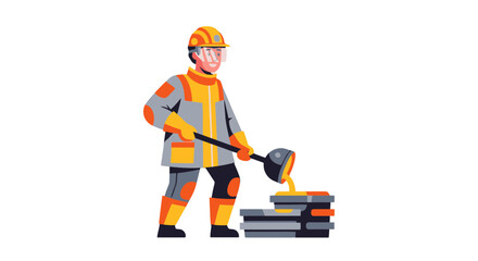 Fototapeta premium Industrial Labor Pouring Molten Metal Illustration On a Dark Background For Commercial Images