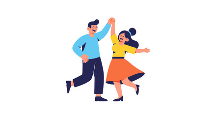Obraz premium Joyful Dancing Couple Celebrating With Raised Hands Against A Black Background