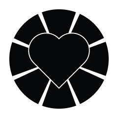 Minimalist black vector graphic featuring a large, central heart shape framed by a circular, segmented collage border with 8 equal sections, perfect for wedding, romance, anniversary, and family photo