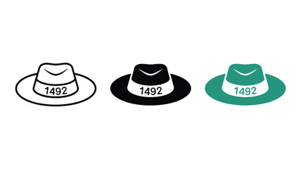 Three hats with the number 1492 on the hatband are displayed side by side.