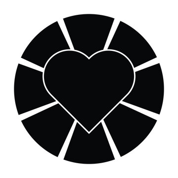 Minimalist black vector graphic featuring a large, central heart shape framed by a circular, segmented collage border with 8 equal sections, perfect for wedding, romance, anniversary, and family photo