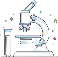 Minimal line art of microscope and test tube isolated on white background, One line microscope and test tube vector minimal design, Continuous line lab equipment illustration isolated vector