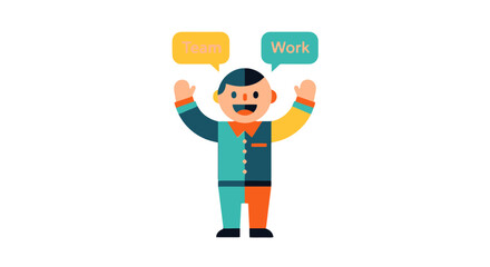 Obraz premium Joyful Character With Speech Bubbles Illustrates Balance Between Leisure and Employment