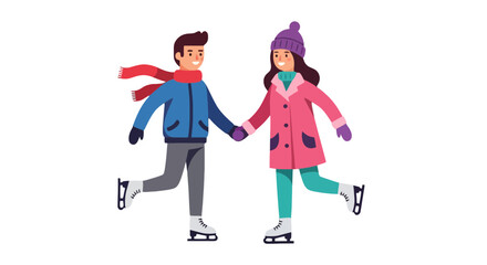 Joyful Winter Couple Ice Skating, Sharing Love and Happiness in the Snowy Season