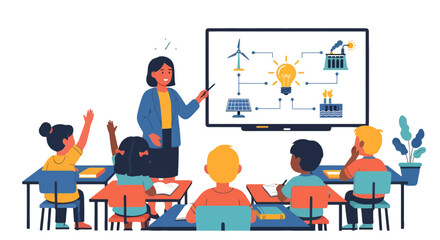 Learning About Renewable Energies: A Classroom Scene Depicting Environmental Education and Lessons