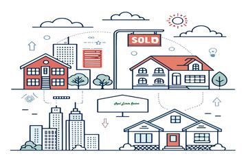 Clean flat vector emphasizing efficiency, technology, and professionalism in real estate administration.