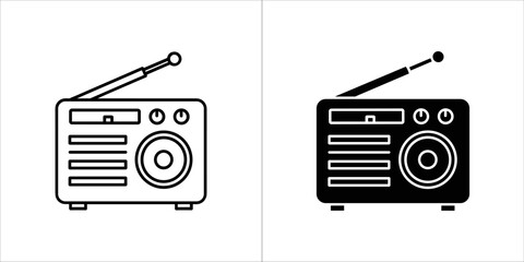 Vintage radio icon in outline and solid black on