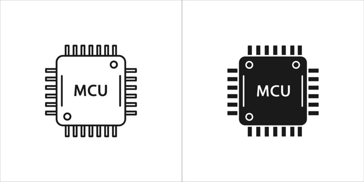 Microcontroller unit mcu chip, one outlined and one solid black