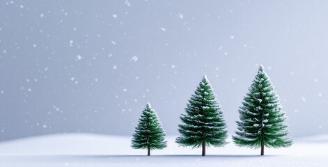 Obraz premium Snow-covered trees create a magical Christmas scene with falling snowflakes