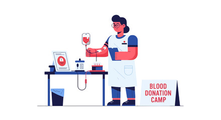 Medical Professional Providing Blood Donation Services At A Public Blood Drive Illustrated