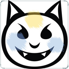 Whimsical Cartoon Cat Face with Fangs and Quirky Color Accents for Halloween or Childrens Designs vector graphic