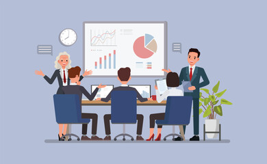 Business Presentation and Pitch flat character vector illustration design.