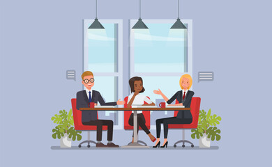 Business Team Meeting Discussion flat character vector illustration design.