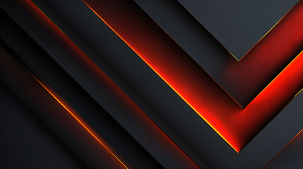 Obraz premium Dark geometric layers with glowing red-orange lines on black background.