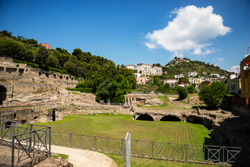 Italy, Naples, Baia, view and details of the archaeological area specialized in the spa treatments of the ancient Romans.