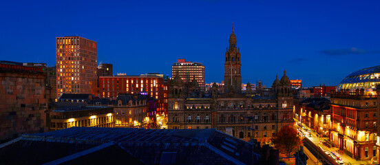 Glasgow City Chambers, landmark architecture, and George Square in Glasgow, Scotland, United...