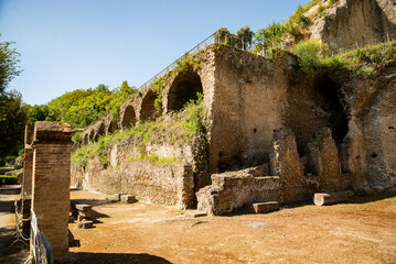 Italy, Naples, Baia, view and details of the archaeological area specialized in the spa treatments of the ancient Romans.