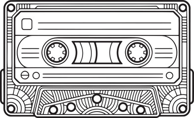 Audio cassette tape black outline icon. Compact digital data storage old sound recording