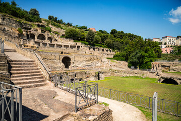 Italy, Naples, Baia, view and details of the archaeological area specialized in the spa treatments of the ancient Romans.