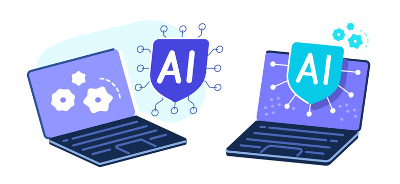 Artificial intelligence assistant on laptop screen. AI technology concept. CPU microchip vector illustration - Powered by Adobe