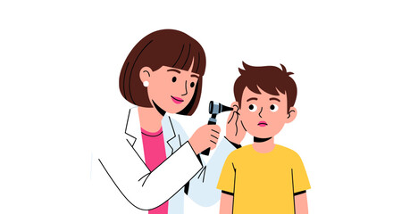 Pediatrician Examining Childs Ear with Otoscope During A Checkup in Isolated Background