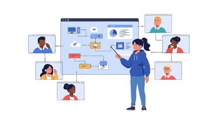 Online Collaboration And Presentation: A Digital Meeting And Teamwork Concept Illustration