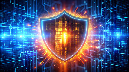 Digital shield protecting data from cyber attacks, security concept for online privacy