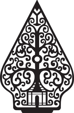 Vector image of simple wayang kulit, Indonesian traditional Javanese art, Gunungan or Kekayon figures