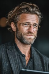 Fototapeta premium Middle-aged professional man with glasses portraying confidence and expertise