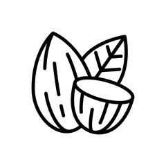 Almond with Leaf and Cut Nut Icon Outline Vector Illustration
