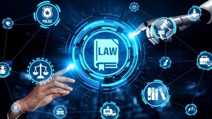 Law icons illustrate justice, court, and regulation system. Law represents fairness, law supports...