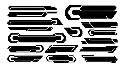 A set of monochrome vector graphics for modern streaming overlays. Futuristic lower third bars and banners for esports, gaming, and techwear projects.